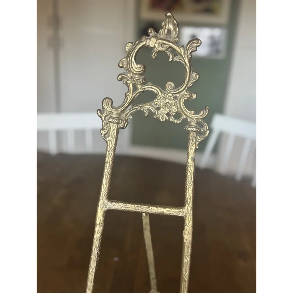 Vintage‎ Ornate Brass Table Top Art Easel Wedding Photo Frame Display Stand 20
